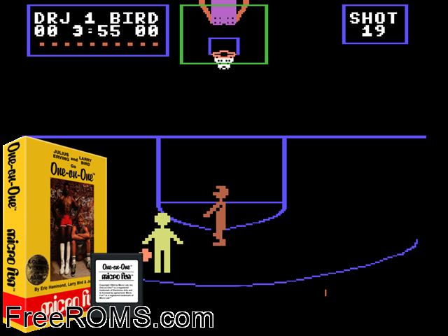 One on One (1984) ColecoVision game showing 3D box cover and gameplay screenshot