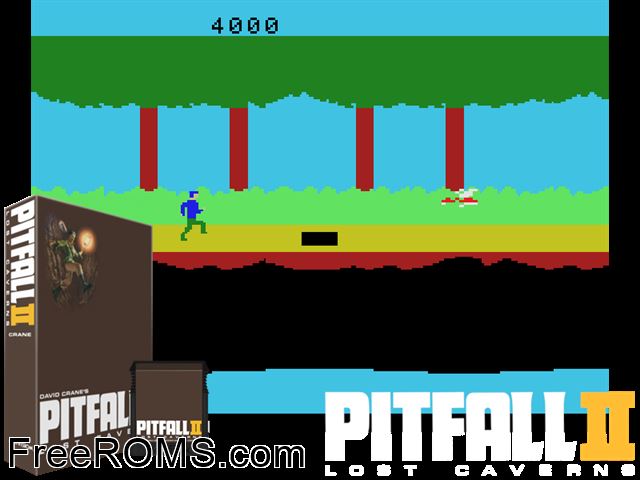 Pitfall II - Lost Caverns (1983-84) ColecoVision game showing 3D box cover and gameplay screenshot