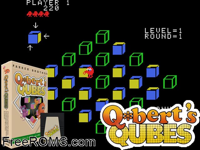 Q-bert II (1984) ColecoVision game showing 3D box cover and gameplay screenshot