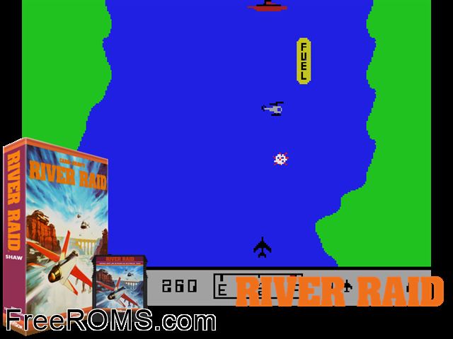 River Raid (1982-84) (bad dump) ColecoVision game showing 3D box cover and gameplay screenshot