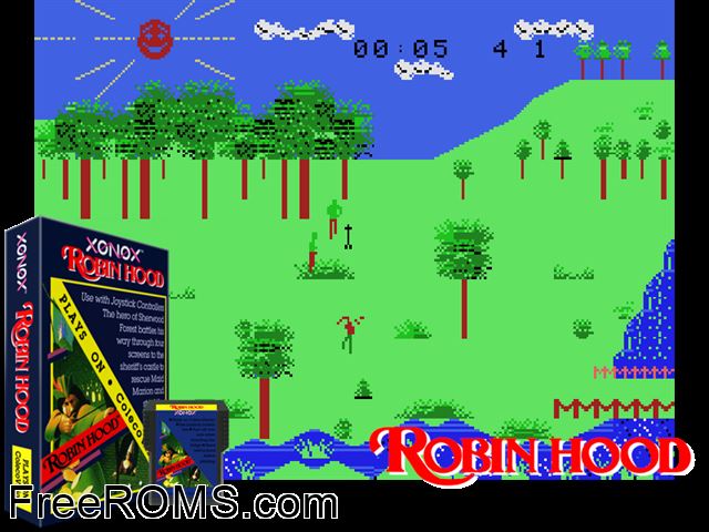 Robin Hood (1984) ColecoVision game showing 3D box cover and gameplay screenshot
