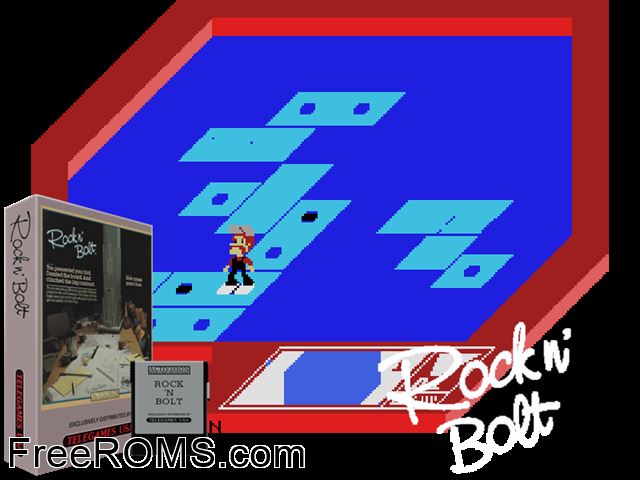 Rock N Bolt (1984) ColecoVision game showing 3D box cover and gameplay screenshot
