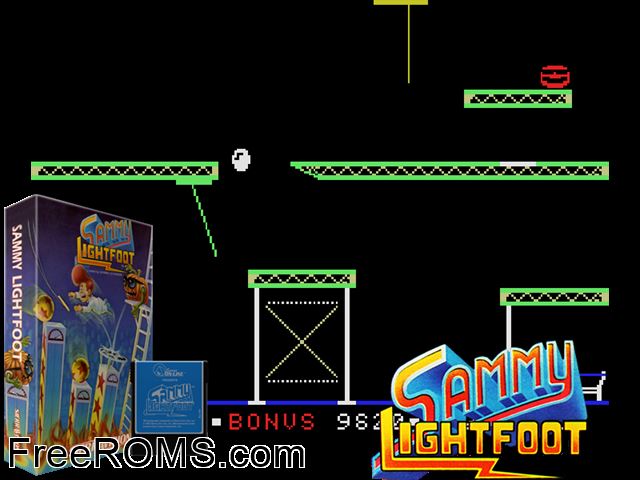 Sammy Lightfoot (1983) (alt) ColecoVision game showing 3D box cover and gameplay screenshot