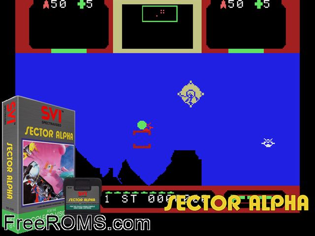 Sector Alpha (1983) (alt) ColecoVision game showing 3D box cover and gameplay screenshot