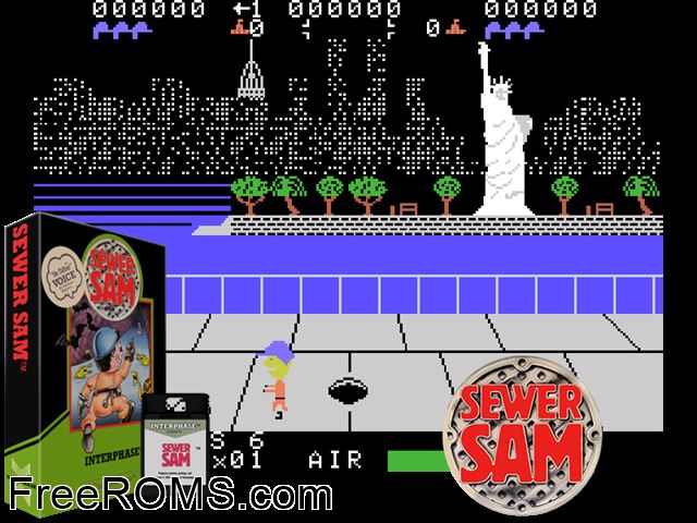 Sewer Sam (1984) ColecoVision game showing 3D box cover and gameplay screenshot
