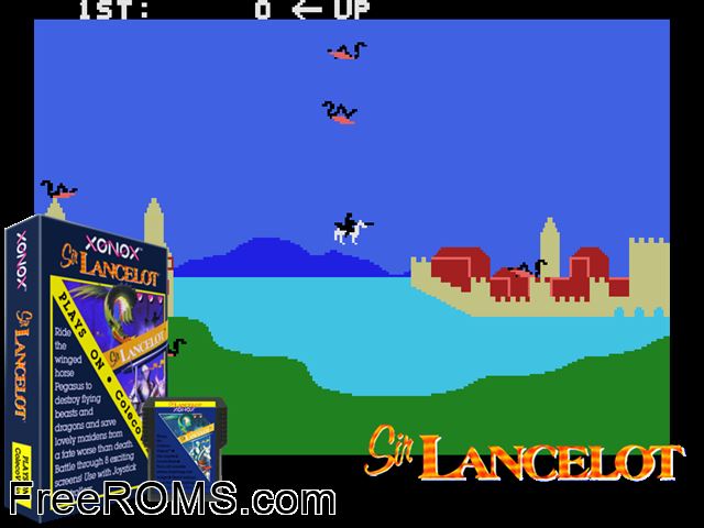 Sir Lancelot (1983) ColecoVision game showing 3D box cover and gameplay screenshot