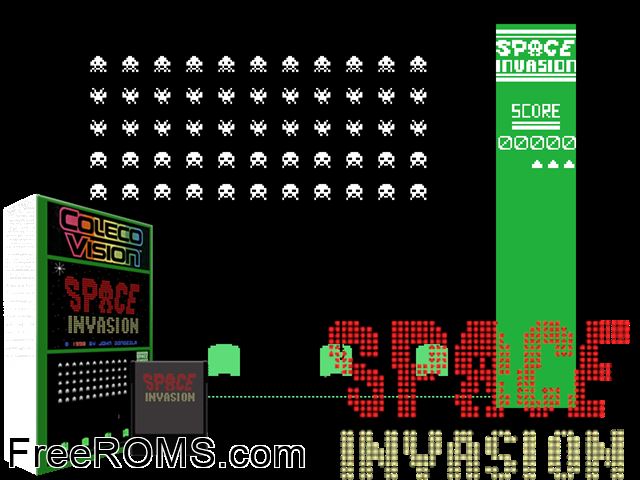 Space Invasion (1998) (PD) ColecoVision game showing 3D box cover and gameplay screenshot
