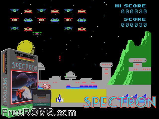 Spectron (1983) ColecoVision game showing 3D box cover and gameplay screenshot