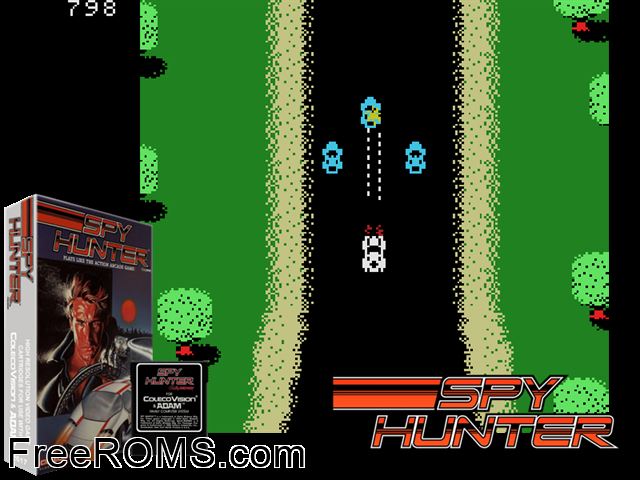 Spy Hunter (1983-84) (bad dump) ColecoVision game showing 3D box cover and gameplay screenshot