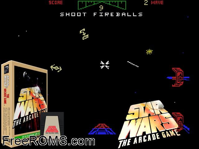Star Wars - The Arcade Game (1984) ColecoVision game showing 3D box cover and gameplay screenshot