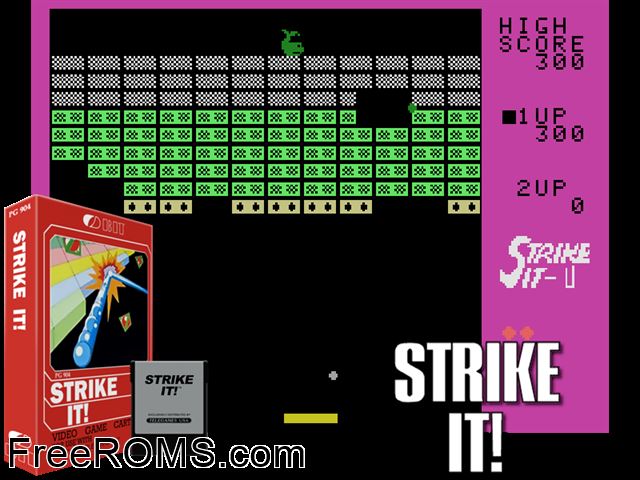 Strike It! (1983) ColecoVision game showing 3D box cover and gameplay screenshot