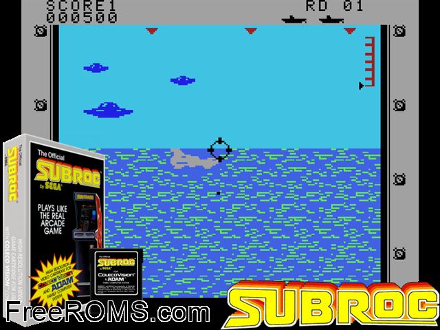 Subroc (1983) ColecoVision game showing 3D box cover and gameplay screenshot