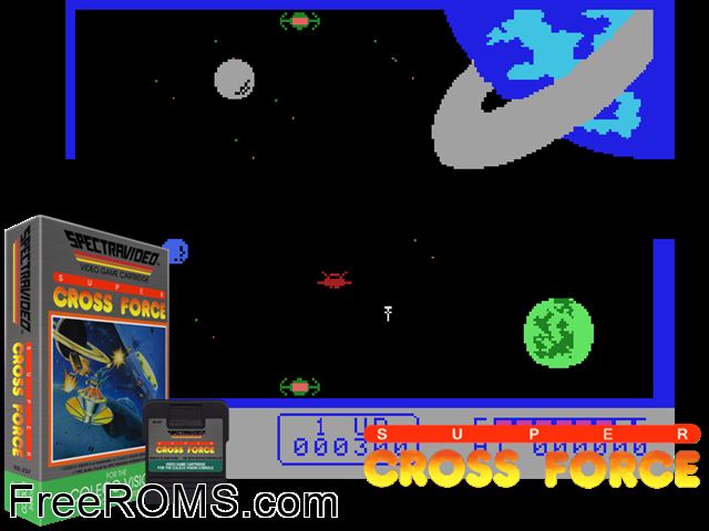 Super Cross Force (1983) ColecoVision game showing 3D box cover and gameplay screenshot