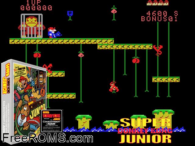 Super DK! (1983) (Adam) ColecoVision game showing 3D box cover and gameplay screenshot