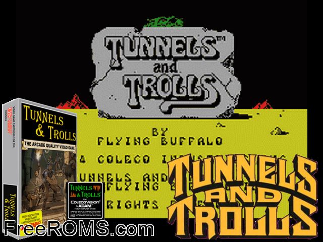 Tunnels and Trolls (1983) (Demo) (Adam) ColecoVision game showing 3D box cover and gameplay screenshot