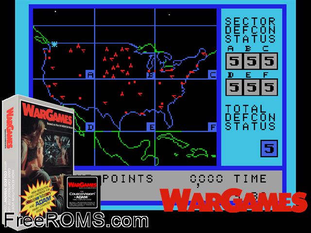 War Games (1983-84) ColecoVision game showing 3D box cover and gameplay screenshot