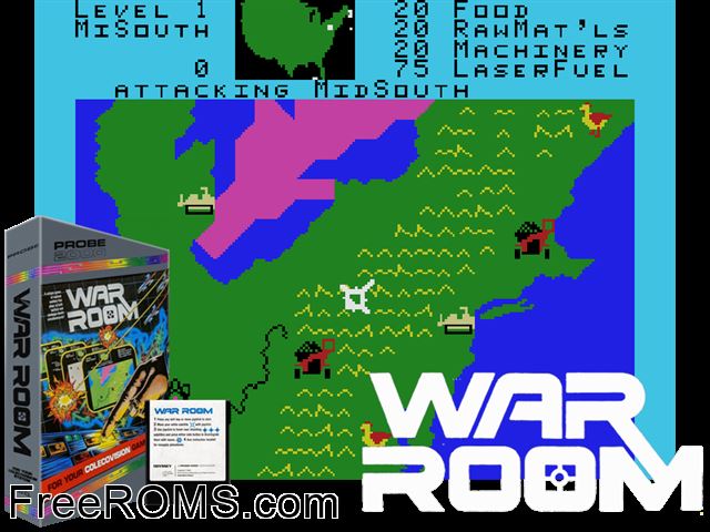 War Room (32k) (1983) ColecoVision game showing 3D box cover and gameplay screenshot