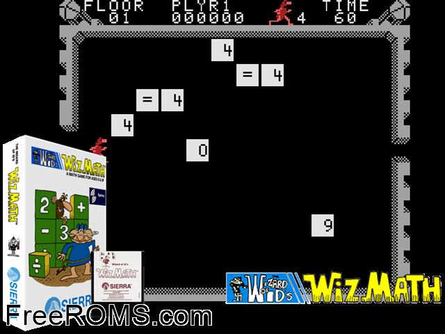 Wizard of Id's Wizmath (1984) ColecoVision game showing 3D box cover and gameplay screenshot