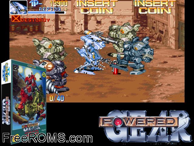 Armored Warriors CPS2 game showing 3D box cover and gameplay screenshot
