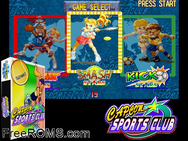 Capcom Sports Club CPS2 game showing 3D box cover and gameplay screenshot