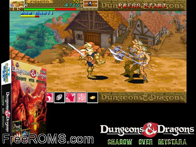 Dungeons and Dragons: Shadow over Mystara CPS2 game showing 3D box cover and gameplay screenshot