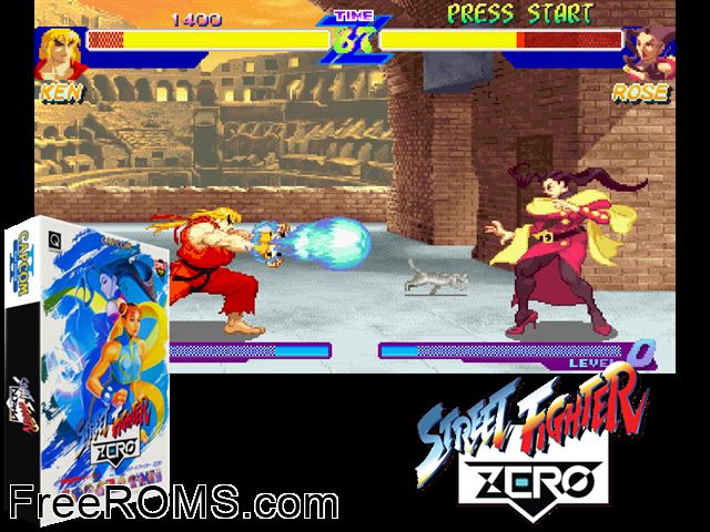 Street Fighter Alpha CPS2 game showing 3D box cover and gameplay screenshot