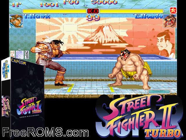 Super Street Fighter 2 Turbo CPS2 game showing 3D box cover and gameplay screenshot