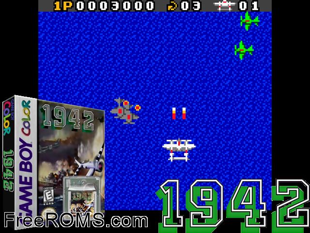 1942 Gameboy Color game showing 3D box cover and gameplay screenshot