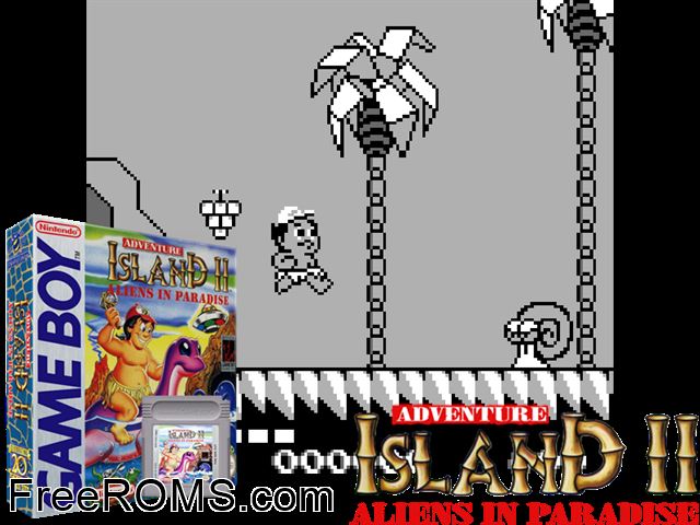 Adventure Island Ii Gameboy Color game showing 3D box cover and gameplay screenshot