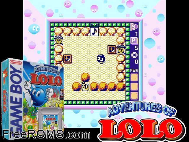 Adventures Of Lolo Gameboy Color game showing 3D box cover and gameplay screenshot