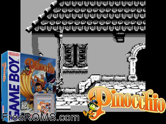 Adventures Of Pinocchio, The (Japan) Gameboy Color game showing 3D box cover and gameplay screenshot