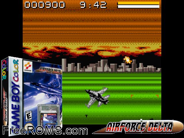 Airforce Delta Gameboy Color game showing 3D box cover and gameplay screenshot