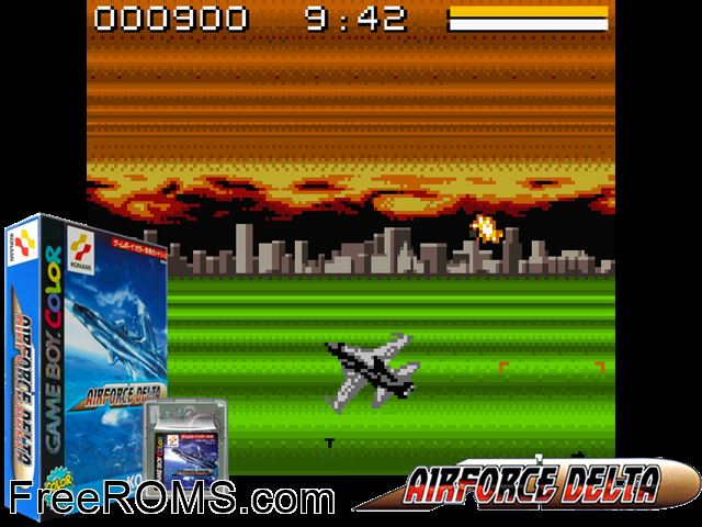 Airforce Delta (Japan) Gameboy Color game showing 3D box cover and gameplay screenshot