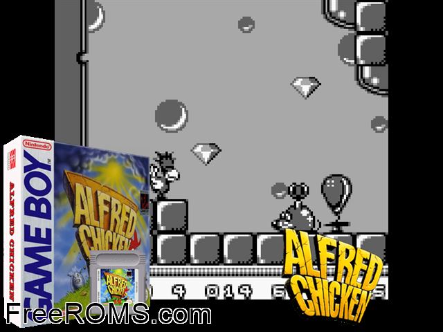 Alfred Chicken Gameboy Color game showing 3D box cover and gameplay screenshot