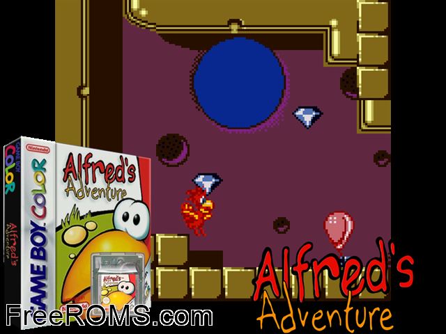 Alfreds Adventure Gameboy Color game showing 3D box cover and gameplay screenshot