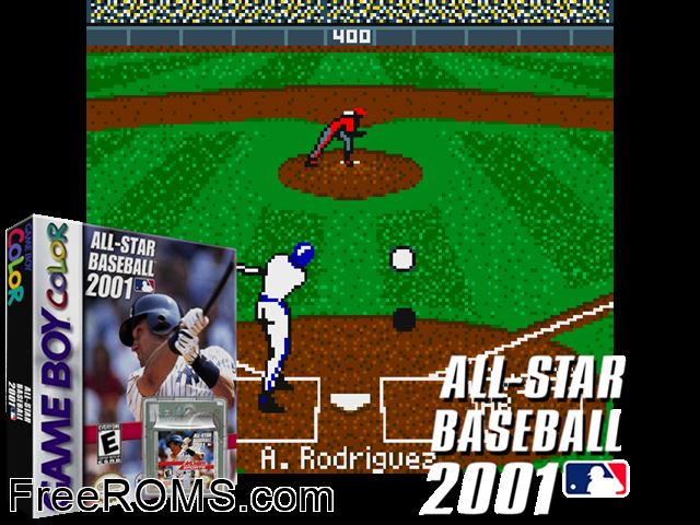All-Star Baseball 2001 Gameboy Color game showing 3D box cover and gameplay screenshot
