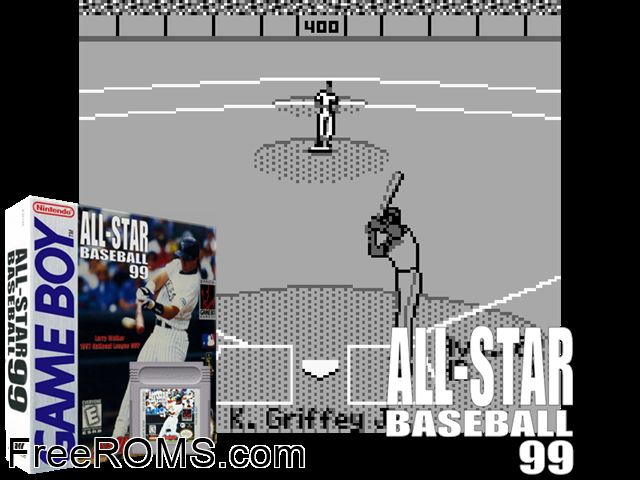 All-Star Baseball 99 Gameboy Color game showing 3D box cover and gameplay screenshot