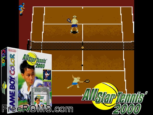 All Star Tennis 2000 Gameboy Color game showing 3D box cover and gameplay screenshot