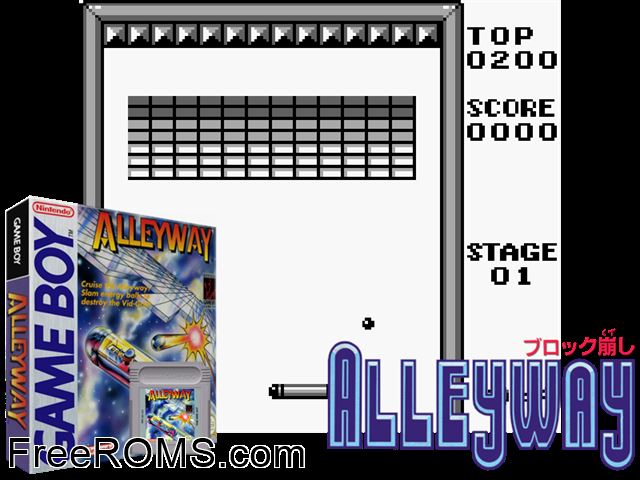 Alleyway Gameboy Color game showing 3D box cover and gameplay screenshot