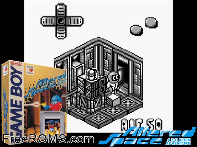 Altered Space Gameboy Color game showing 3D box cover and gameplay screenshot