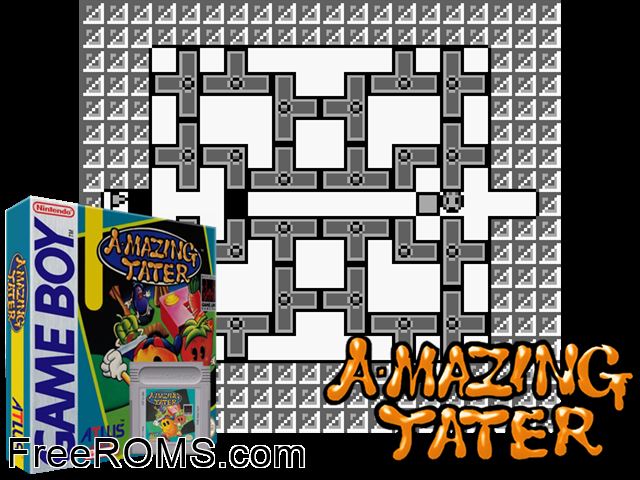 Amazing Tater Gameboy Color game showing 3D box cover and gameplay screenshot