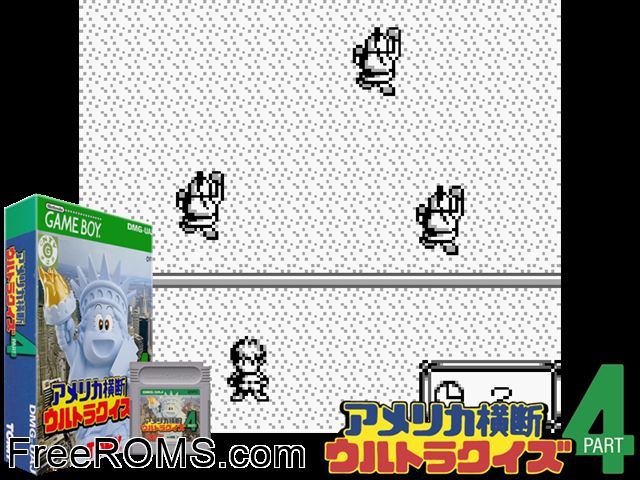 America Oudan Ultra Quiz Part 4 (Japan) Gameboy Color game showing 3D box cover and gameplay screenshot