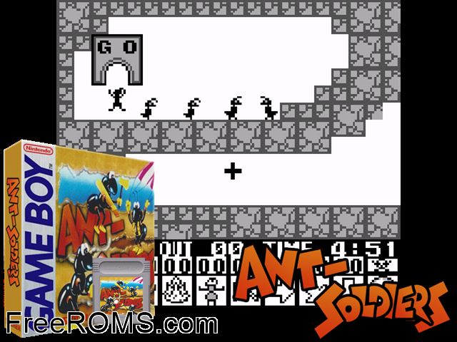 Ant Soldiers Demo (Public Domain) Gameboy Color game showing 3D box cover and gameplay screenshot