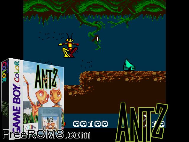 Antz Gameboy Color game showing 3D box cover and gameplay screenshot