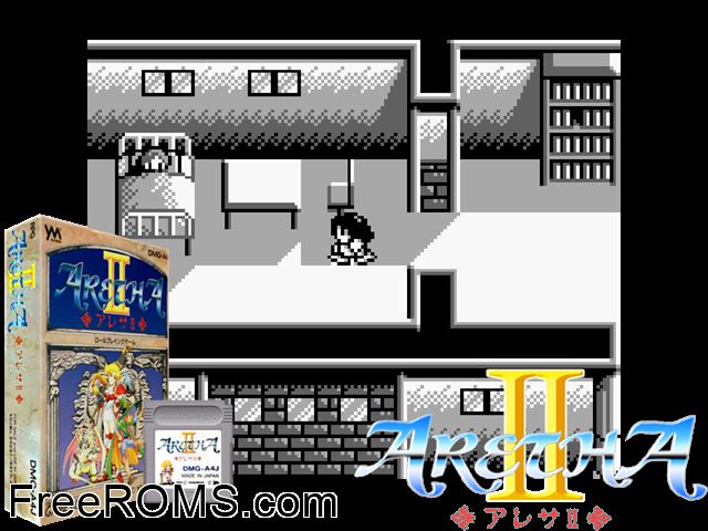 Aretha Ii (Japan) Gameboy Color game showing 3D box cover and gameplay screenshot