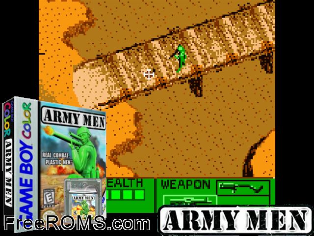 Army Men Gameboy Color game showing 3D box cover and gameplay screenshot