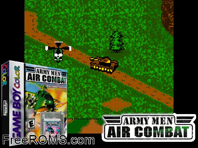 Army Men - Air Combat Gameboy Color game showing 3D box cover and gameplay screenshot