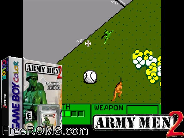 Army Men 2 Gameboy Color game showing 3D box cover and gameplay screenshot