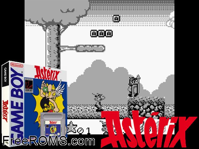 Asterix Gameboy Color game showing 3D box cover and gameplay screenshot