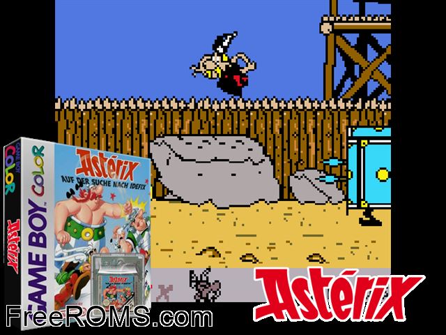 Asterix - Search For Dogmatix Gameboy Color game showing 3D box cover and gameplay screenshot